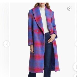 Halogen Shawl Collar plaid coat. Pink and blue. XXS but runs big.